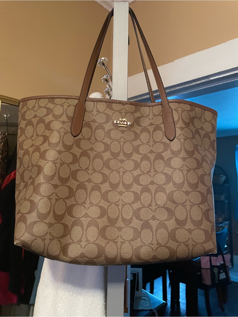 Coach Tan/Brown Signature Canvas Tote